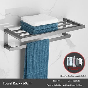 Scaldasalviette Pieghevole Grigio Canna di Fucile, Porta <span class=keywords><strong>Asciugamani</strong></span> da Parete per Bagno con Installazione Senza Foratura, Design Moderno - Product Image 6