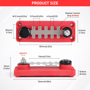 Red Label-Type <b>Terminal</b> Busbar 10-Point Single Layer Marine Grade 55A 12V Power Supply Screw <b>Terminals</b> - Product Image 3