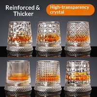 Verre rotatif en cristal anti-stress avec base, pour whisky, liqueur et spiritueux, huit motifs disponibles