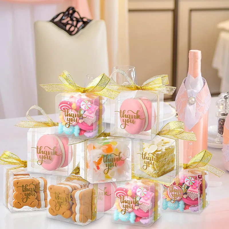 Cajas DE RECUERDO DE BODA transparentes personalizadas, caja de Pvc transparente, embalaje de plástico para fiestas, Cajas de Regalo para invitados de boda