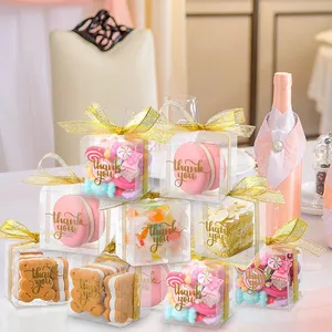 Cajas DE RECUERDO DE BODA transparentes personalizadas, caja de Pvc transparente, embalaje de plástico para fiestas, Cajas de Regalo para invitados de boda