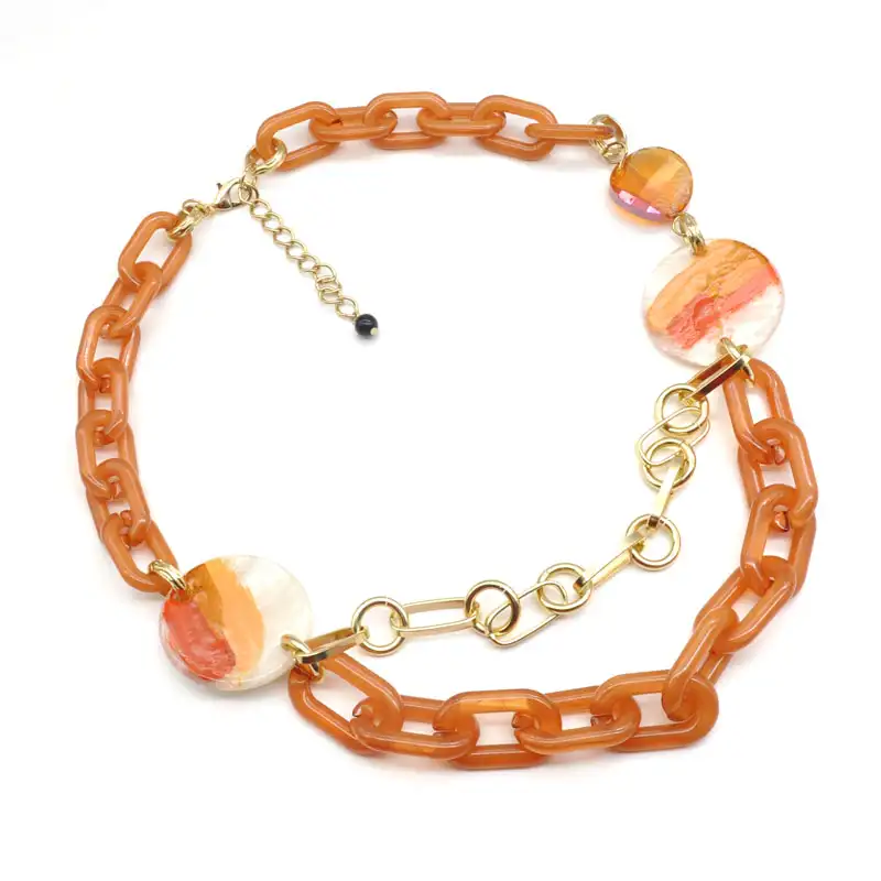 Manufacturer rainbow handmade painted acrylic and resin beads link chain gold layered necklace for women