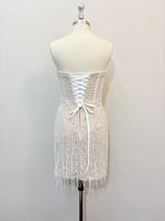 Robe Mini Blanche Scintillante de Soirée Nuptiale Grande Taille de Luxe avec Corset Orné de Perles, Franges à Paillettes et Bretelles Épaules Dénudées