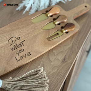 Juego de utensilios de cocina de madera de acacia, tabla de quesos, 3 piezas, juego de cuchillo y tenedor para queso y mantequilla, tabla de cortar carne con mango - Product Image 1