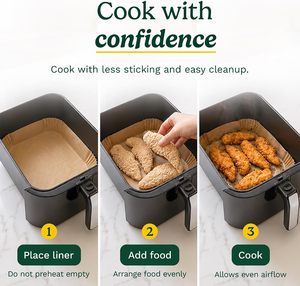 Disposable Double-Sided Air Fryer Liners 150 Pack 86x55" Rectangle | Recyclable Food-grade Unbleached Silicone-Coated Non-Stick - Product Image 3