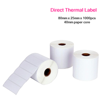 Étiquette Zebra autocollante thermique directe 80 x 25 mm, imperméable, avec revêtement supérieur, pour codes-barres et adresses d'expédition, avec logo personnalisé, en stock