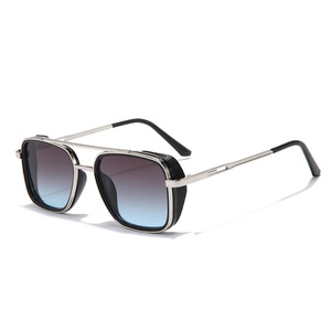 2024 nouveau Double faisceau métal lunettes <span class=keywords><strong>de</strong></span> soleil pour hommes femmes dégradé Punk carré Vintage lunettes <span class=keywords><strong>de</strong></span> soleil <span class=keywords><strong>nuances</strong></span> - Product Image 3