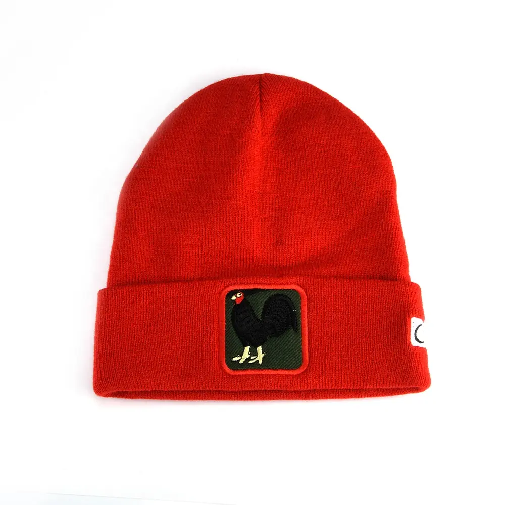 Nhà Máy Custom Pattern Tùy Chỉnh Thiết Kế Bright Red Knit Ấm Bóng Chày Beanie Dệt Kim Hat Cho Người Lớn