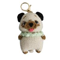 Porte-clés chien au crochet fait main, poupée animale douce, breloque pendentif, jouet en fourrure 3D en forme de Corgi ou Pékinois, style dessin animé