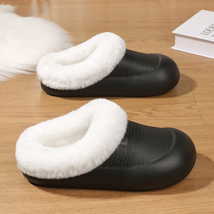 Hombres 2025 Otoño/Invierno interior cálido acogedor casa <span class=keywords><strong>Zapatos</strong></span> nueva llegada de algodón para zapatillas de suela gruesa EVA Slip-On diseño para parejas - Product Image 4