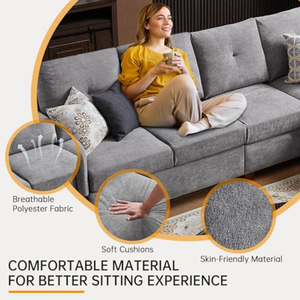 Dönüştürülebilir, Depolama Alanlı, 4 Kişilik, L Şeklinde Kanepe, Şezlonglu, Modern Mikrofiber Kumaşlı Oturma Odası Kanepeleri - Product Image 6