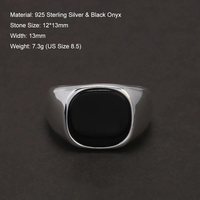 Pur Argent s925 Mens Anneaux Minimaliste Turc Anneaux Homme Simple Bagues Avec Onyx Naturel Pierres Bijoux Turcs