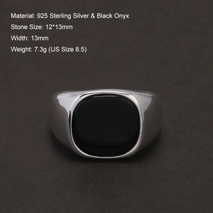 Perak Murni Asli Cincin Pria S925, Cincin Turki Minimalis Pria Cincin Jari Sederhana dengan Batu Onyx Alami Perhiasan Turki - Product Image 3