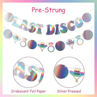 Bannière de fête en forme de disque laser coloré argenté « Last Disco » avec lettres et motif floral