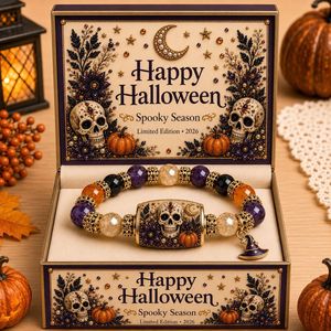 Halloween Gift Charm <b>Bracelet</b> Natural Chalcedony Ghost Pumpkin Tube Color-Printed Pendant Unisex Halloween Pumpkin <b>Bracelet</b> - Product Image 3