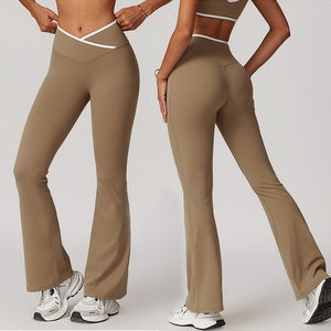 Roregal Nhanh Chóng Khô Mềm Tập Thể Dục <span class=keywords><strong>V</strong></span> Hình Dạng Cao Eo Rộng Chân loe Quần Phụ Nữ Thể Dục Thể Thao Yoga Xà Cạp - Product Image 3