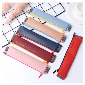 PU Leather Mini Pen Bag Elastic Book Pencil Case Portable Pen Pouch Notebook Journal Pencil Holder Office Student Stationery