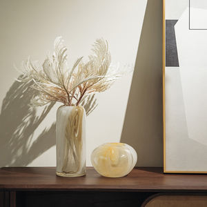 European Round Large Small Vase <b>Brown</b> <b>Tinted</b> Amber Vase Glass with Marble - Product Image 4