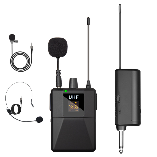 Q3 UHF Wireless Headset Microphone/Lavalier Lapel Mic With Bodypack Transmitter and Mini 6.5mm Receivers