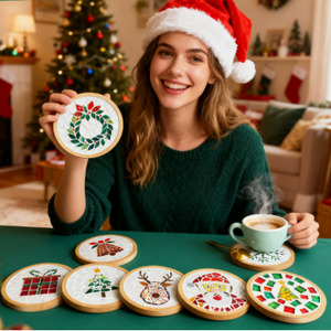 Christmas Art Mosaic Coaster DIY Kit Wooden <b>Craft</b> <b>Set</b> <b>for</b> <b>Adults</b> and Teens Unisex Holiday Decor Project - Product Image 3