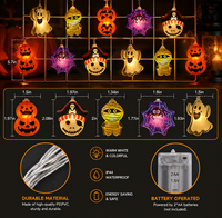 Guirlandes lumineuses LED d'Halloween, lumières féériques à piles, citrouille, momie, chat, fantôme, faciles à accrocher, décoration d'ambiance effrayante pour intérieur et extérieur