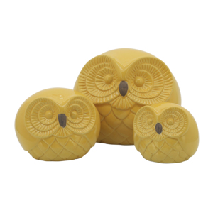 Set di Sculture in Ceramica a Forma di Gufo Giallo per Decorazione Casa, Ufficio, Bagno, Soggiorno, Scaffale, Tavolino da Caffè - Product Image 1