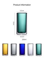 Verre borosilicate à double paroi transparent, isolé, écologique, minimaliste, 250 ml, fait main, compatible lave-vaisselle et micro-ondes, résistant à la chaleur