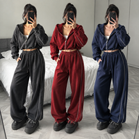 Ensemble deux pièces streetwear personnalisé pour femme : veste courte zippée en polaire et pantalon large – Vêtements féminins en ligne