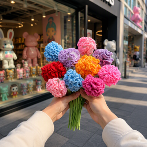 ของขวัญวันแม่และวันครู ดอกคาร์เนชั่นถักไหมพรมทำมือ สีพื้น/ไล่เฉดสี สำหรับผู้สูงอายุ ตกแต่งบ้าน - Product Image 2