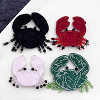 Broche en tissu tissé 3D faite à la main, exquise, motif petit crabe, à coudre, en PVC, feutre et strass, accessoires vestimentaires