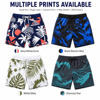 Shorts de bain pour hommes personnalisés, motif tropical abstrait, séchage rapide, polyester, au-dessus du genou, fabrication OEM, pour la plage et le surf