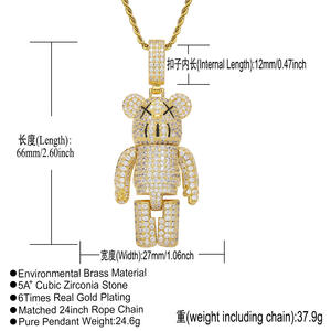 Bey בובה מצוירת תליון תליון שרשרת תליון זהב קושצייר שרשרת היפ הופ קטן תליון לדוב זוג - Product Image 6