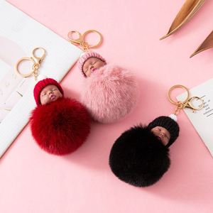 Black Face Baby Doll Toy DropshipCute Sleeping Baby Doll <b>Key</b> <b>Chains</b> for Women Bag Toy <b>Key</b> Ring Fluffy Pom Pom Faux Fur Plush <b>Key</b> - Product Image 4