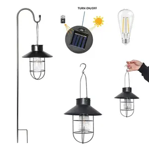 야외 방수 매달려 랜턴 레트로 따뜻한 화이트 라이트 에디슨 전구 텅스텐 Led 램프 파티오 잔디 장식 정원 태양 빛 - Product Image 3