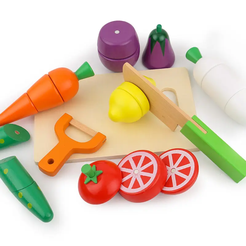 Play ชุดของเล่นไม้ในครัวสำหรับเด็ก,ของเล่นในครัวกล่องไม้ผักผลไม้ทำอาหารเล่นตามบทบาท