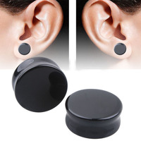 Al por mayor: Plugs y expansores de oreja de obsidiana natural de doble abocardado, de piedra negra lisa, joyería para piercing corporal