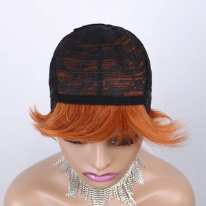 <span class=keywords><strong>Parrucche</strong></span> alla moda arancioni con taglio da Pixie per donne nere senza pizzo <span class=keywords><strong>capelli</strong></span> <span class=keywords><strong>veri</strong></span> <span class=keywords><strong>parrucche</strong></span> umane aspetto naturale parrucca fatta a macchina con frangia - Product Image 4