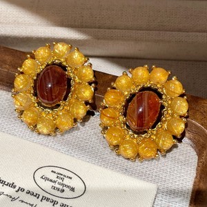 Pendientes de tuerca chapados en oro con forma de flor para mujer, joyería vintage de aleación para fiesta con engaste de bisel de cristal ámbar - Product Image 5