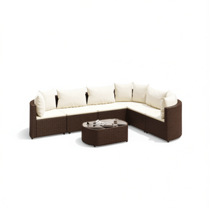 Set di divani da giardino in polyrattan marrone, 7 pezzi con cuscini, mobili da esterno in stile contemporaneo - Product Image 1