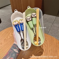 Offre Spéciale – Ensemble de Couverts Portables en Acier Inoxydable 304 : Cuillère, Fourchette et Baguettes Anti-Brûlure et Anti-Chute, Motif Animaux de Dessin Animé de la Ville des Animaux
