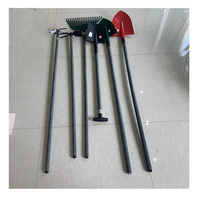 Kit d'outils de jardinage économique avec manche en fibre de verre, comprenant truelle de soudure et de pliage, pelle, ciseaux, outils de terrassement, houe, bêche et outil à rail à 4 dents