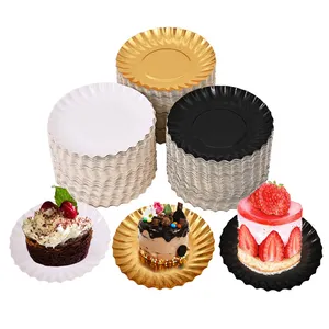 Anteng 100 Tellen Ronde Gouden Karton Cakeplaat Voor Feest Bruiloft Wegwerp Waterdicht Dessertborden