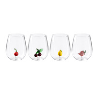 3D-geëmbossed fruitglas met grote buik, eivormig, kersen-, citroen- en aardbeipatroon, glazen waterglas