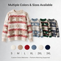 Pull pour femme à imprimé de Noël, style vintage, décontracté, col rond, 100% polyester, chaud, anti-boulochage, cadeau saisonnier, tricot