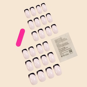24 <span class=keywords><strong>Uñas</strong></span> Postizas Francesas Simples con Borde Negro, <span class=keywords><strong>Uñas</strong></span> Postizas Cortas Hechas a Mano de ABS, Caja de <span class=keywords><strong>Uñas</strong></span> Postizas <span class=keywords><strong>Elegantes</strong></span> - Product Image 5