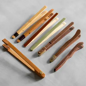 Wholesale Tea Accessories Small Bamboo Clip Clamp Wooden Food Tweezer Bamboo Tongs