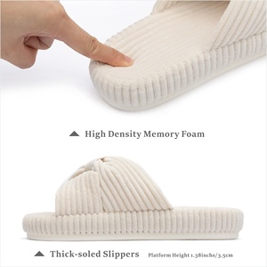 Logo personalizzato/colore della <span class=keywords><strong>donna</strong></span> Memory Foam in velluto a coste con fiocco pantofole da casa-sandali da camera da letto ortopedici antiscivolo per interni (ODM/OEM) - Product Image 2
