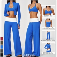 Nouvel arrivage : Ensemble de yoga 2 pièces pour femme avec veste à fermeture éclair dorée contrastante et pantalon taille haute à jambes larges, idéal pour le fitness, la course et les activités de plein air