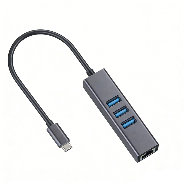 Silver 4-in-1 Gigabit USB3.0 Hub with 3 USB 3.0 Ports & RJ45 LAN Type C to 1000M Ethernet Adapter in Stock