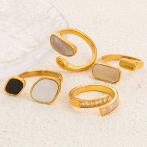 Geometric <b>Open</b> <b>Ring</b> 18K Gold Plated With Mother Of Pearl And Zircon For Women Fashion Jewelry Gift - Product Image 2